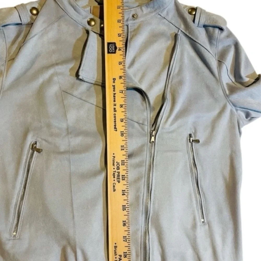 BLANK NYC Blue Suede Moto Jacket with Asymmetrical Design and Lapels. - Picture 12 of 14